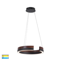 Load image into Gallery viewer, HV6092T - Orah Walnut Timber with Black Aluminium 600mm Round Pendant